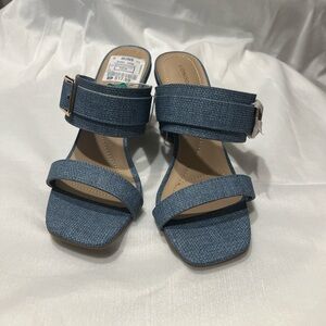 Denim block heels